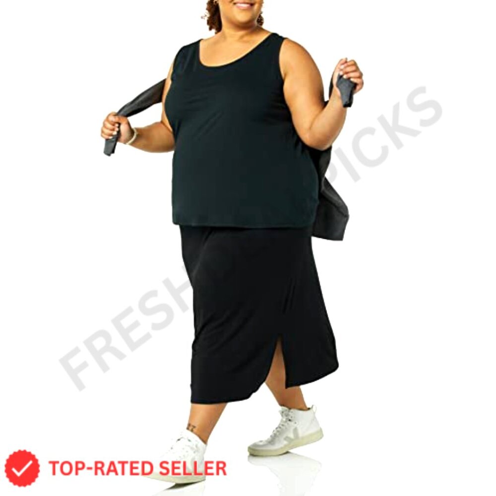 Pull-On Knit Midi Skirt Stretchy Casual Chic Minimal Day to Night Wear - Picture 3 of 6